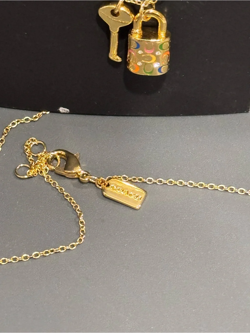 NWT Coach Gold Rainbow Signature C Lock & Key Charm Necklace 16-18